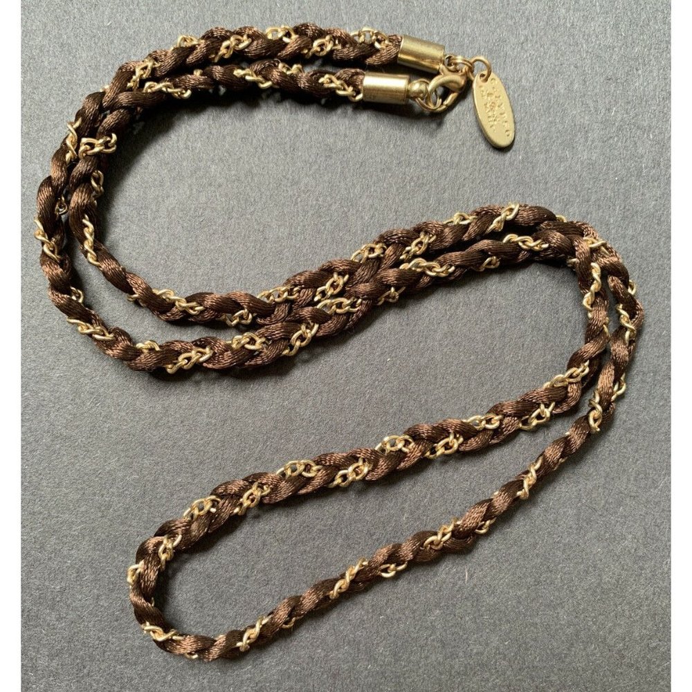 Calypso St Barth for Target Necklace Woven Cord Brown Gold Tone Chain Dainty